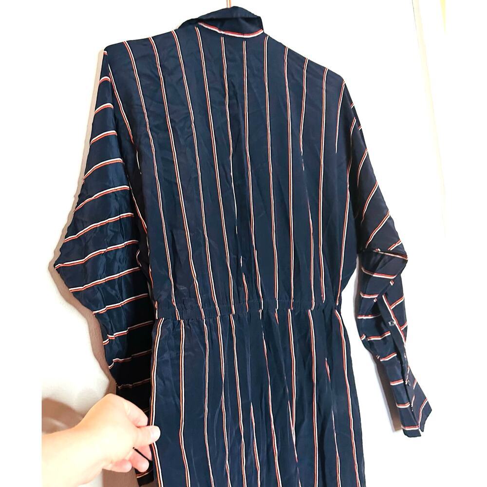 ALC Women's Black Nico Surplice Long Sleeve Striped Silk Midi Dress Size 2 - Picture 15 of 16